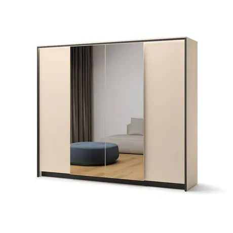 Buy Enna EN-06 Hinged Door Wardrobe – 251 cm in Beige & Black with Mirror & LED, 5 from Furnituretta