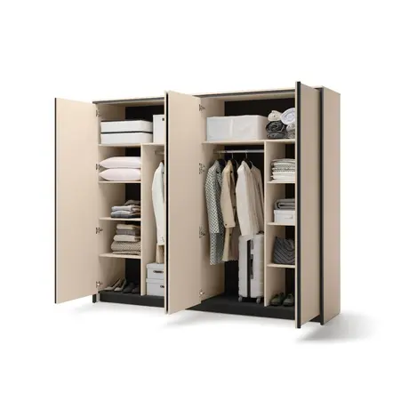 Buy Enna EN-06 Hinged Door Wardrobe – 251 cm in Beige & Black with Mirror & LED, 4 from Furnituretta