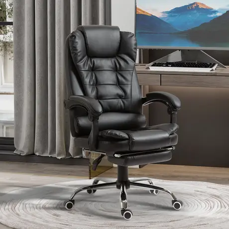 Buy HOMCOM Executive Office Chair, PU Leather Home Office Chair with Swivel Wheels, Reclining Backrest, Retractable Footrest, Black, 2 from Furnituretta