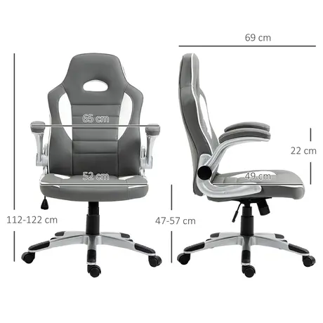 Buy Vinsetto Computer Gaming Chair, Office Desk Swivel Chair, PU Leather Racing Chair with 90° Flip-up Armrest, Adjustable Height and Rolling Wheels, Grey, 3 from Furnituretta