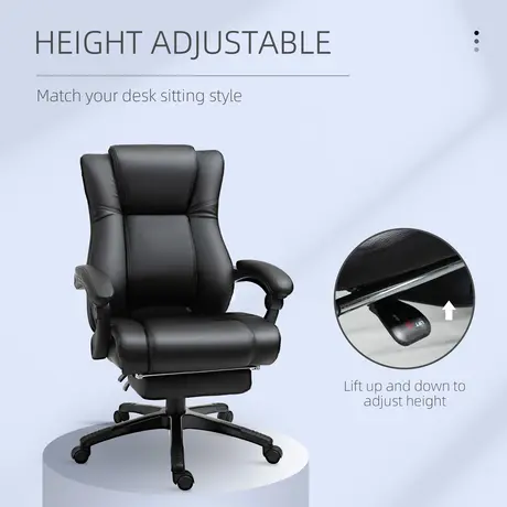 Buy Vinsetto Executive Office Chair for Home, PU Leather Computer Chair, Swivel Desk Chair with Footrest, Wheels, Adjustable Height, Black, 4 from Furnituretta