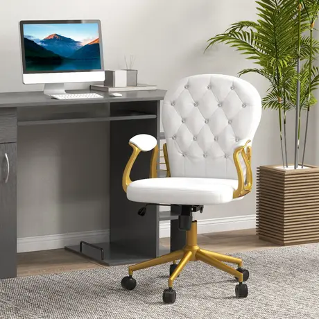 Buy Vinsetto Height Adjustable Home Office Chair, Button Tufted Computer Chair with Padded Armrests and Tilt Function, Cream White, 2 from Furnituretta
