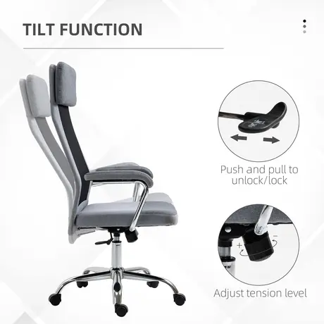 Buy Vinsetto Office Chair, Ergonomic Desk Chair, High Back Computer Chair with Adjustable Height, Swivel Rolling Wheels, Mesh Back and Linen-Feel Fabric Seat for Home and Study, Grey, 5 from Furnituretta