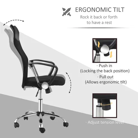 Buy HOMCOM Ergonomic Office Chair Mesh Chair with Adjustable Height Tilt Function Black, 6 from Furnituretta