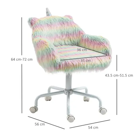 Buy Vinsetto Unicorn Home Office Chair, Height Adjustable Fluffy Desk Chair with Armrests and Swivel Wheels, Colourful, 3 from Furnituretta