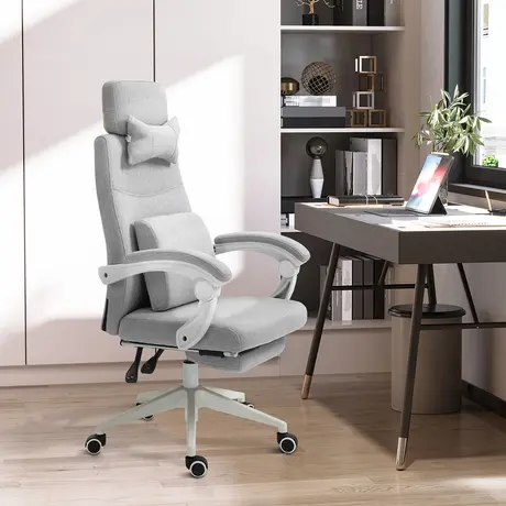 Buy Vinsetto Office Chair, Ergonomic Desk Chair, High Back Fabric Work Chair with 160° Reclining Backrest, Retractable Footrest, Neck and Lumbar Pillow for Home and Study, Grey, 2 from Furnituretta