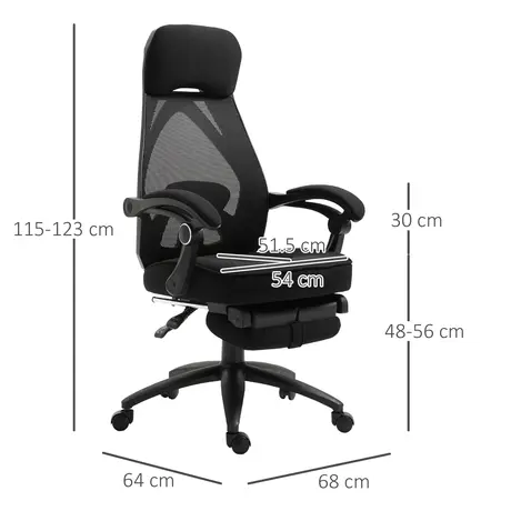 Buy Vinsetto Office Chair with Footrest,High Back Swivel Desk Chair with Adjustable Height and Headrest for Home Office, Black, 3 from Furnituretta