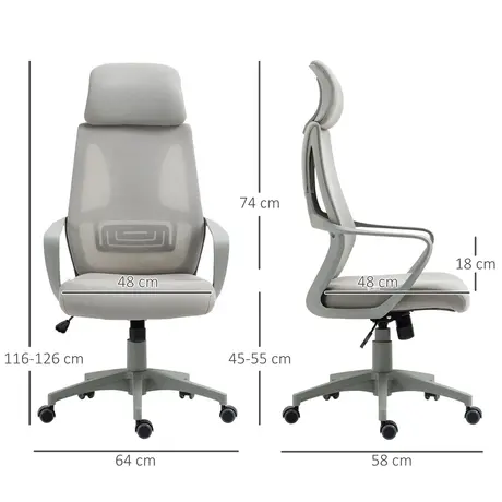 Buy Vinsetto Ergonomic Office Chair, High Back Computer Chair, Mesh Desk Chair with Lumbar Support, Headrest, Wheel, Adjustable Height, Grey, 3 from Furnituretta