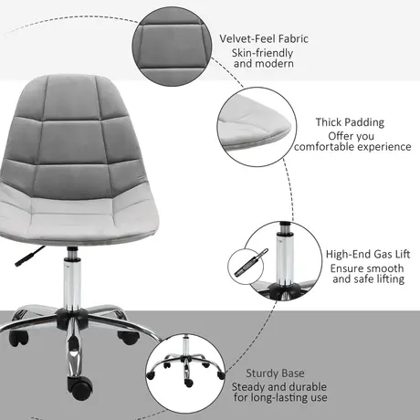 Buy Vinsetto Ergonomic Office Chair with Adjustable Height and Wheels Velvet Executive Chair Armless for Home Study Bedroom Grey, 6 from Furnituretta
