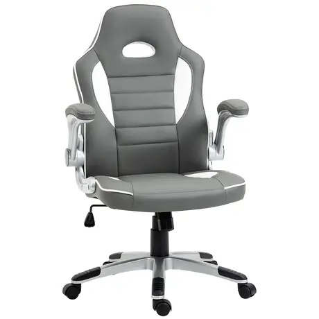 Buy Vinsetto Computer Gaming Chair, Office Desk Swivel Chair, PU Leather Racing Chair with 90° Flip-up Armrest, Adjustable Height and Rolling Wheels, Grey from Furnituretta