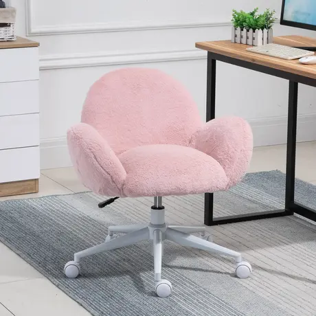 Buy HOMCOM Makeup Vanity Chair, Cute Fluffy Desk Chair with Rolling Wheels for Bedroom Living Room, Pink, 2 from Furnituretta