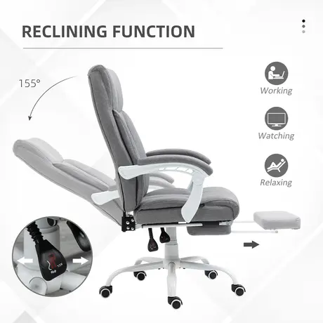 Buy Vinsetto Office Chair, Ergonomic Desk Chair, Fabric Work Study Chair with 155° Reclining Back and Footrest, 6 from Furnituretta