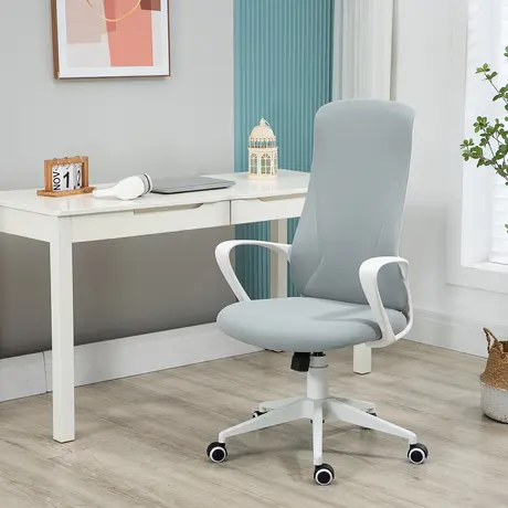 Buy Vinsetto High Back Office Chair, Fabric Desk Chair with Armrests, Adjustable Height, Swivel Wheels, Light Grey, 2 from Furnituretta