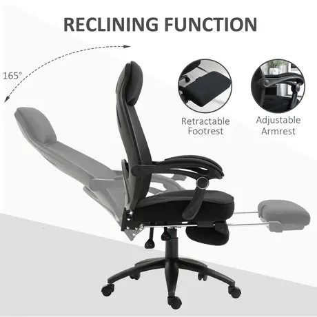 Buy Vinsetto Office Chair with Footrest,High Back Swivel Desk Chair with Adjustable Height and Headrest for Home Office, Black, 5 from Furnituretta
