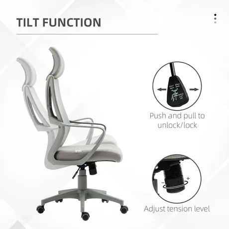 Buy Vinsetto Ergonomic Office Chair, High Back Computer Chair, Mesh Desk Chair with Lumbar Support, Headrest, Wheel, Adjustable Height, Grey, 5 from Furnituretta