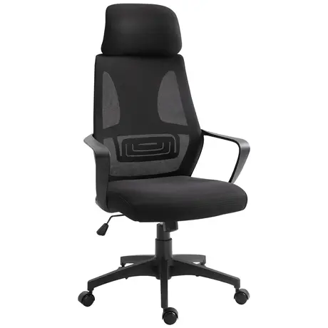 Buy Vinsetto Ergonomic Office Chair, High Back Computer Chair, Mesh Desk Chair with Lumbar Support, Headrest, Wheel, Adjustable Height, Black from Furnituretta