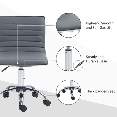 Buy HOMCOM Adjustable Swivel Office Chair with Armless Mid-Back in PU Leather and Chrome Base - Dark Grey, 7 from Furnituretta