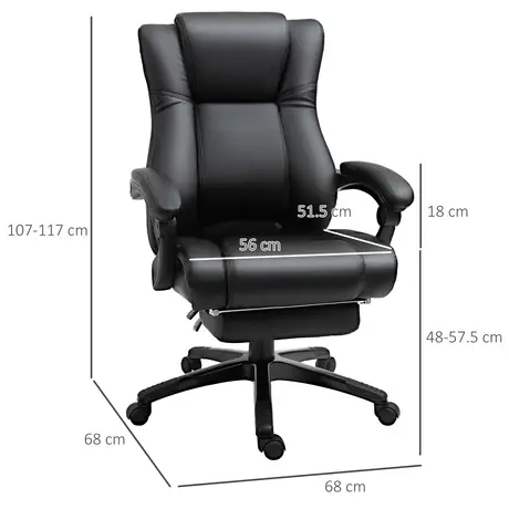 Buy Vinsetto Executive Office Chair for Home, PU Leather Computer Chair, Swivel Desk Chair with Footrest, Wheels, Adjustable Height, Black, 3 from Furnituretta