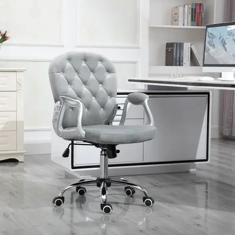 Buy Vinsetto Office Chair, Swivel Desk Chair, Velvet Vanity Chair with Adjustable Height and Rolling Wheels for Home Work Study, Grey, 2 from Furnituretta