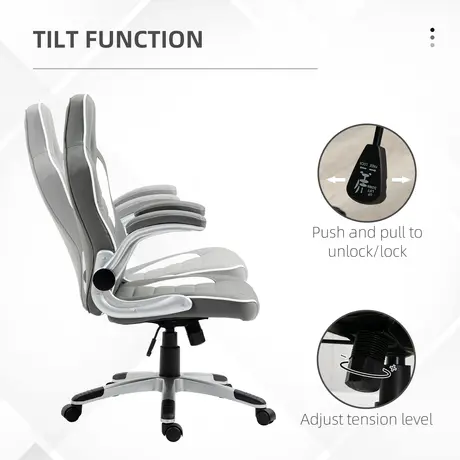 Buy Vinsetto Computer Gaming Chair, Office Desk Swivel Chair, PU Leather Racing Chair with 90° Flip-up Armrest, Adjustable Height and Rolling Wheels, Grey, 5 from Furnituretta