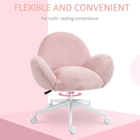 Buy HOMCOM Makeup Vanity Chair, Cute Fluffy Desk Chair with Rolling Wheels for Bedroom Living Room, Pink, 5 from Furnituretta