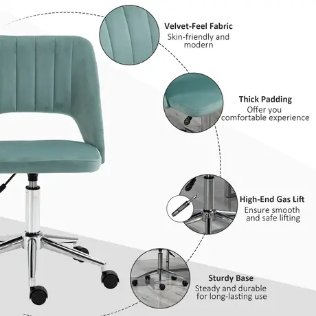 Buy Vinsetto Mid Back Office Chair Velvet Fabric Swivel Scallop Shape Computer Desk Chair for Home Study Bedroom Green, 7 from Furnituretta