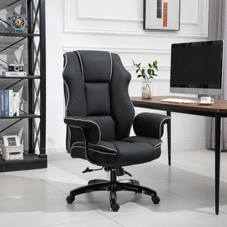 Buy Vinsetto Executive Office Chair, PU Leather High Back Desk Chair with Height Adjustable, Reclining Swivel Computer Chair for Home, Black, 2 from Furnituretta