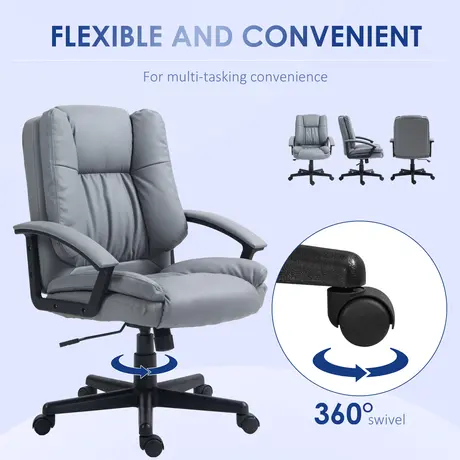 Buy HOMCOM Office Chair, Computer Desk Chair, Mid Back Executive Chair with Adjustable Height and Swivel Rolling Wheels for Home Study, Light Grey, 6 from Furnituretta
