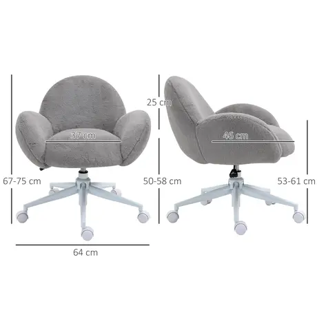 Buy HOMCOM Makeup Vanity Chair, Cute Fluffy Desk Chair with Rolling Wheels for Bedroom Living Room, Grey, 3 from Furnituretta