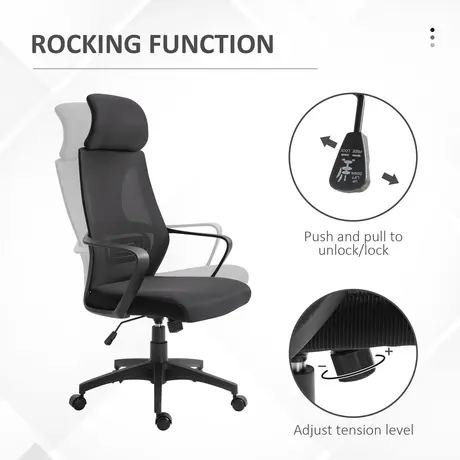 Buy Vinsetto Ergonomic Office Chair, High Back Computer Chair, Mesh Desk Chair with Lumbar Support, Headrest, Wheel, Adjustable Height, Black, 5 from Furnituretta
