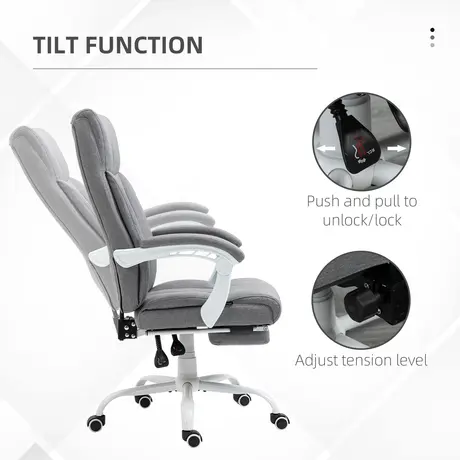 Buy Vinsetto Office Chair, Ergonomic Desk Chair, Fabric Work Study Chair with 155° Reclining Back and Footrest, 5 from Furnituretta