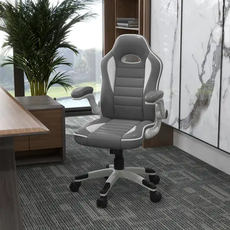 Buy Vinsetto Computer Gaming Chair, Office Desk Swivel Chair, PU Leather Racing Chair with 90° Flip-up Armrest, Adjustable Height and Rolling Wheels, Grey, 2 from Furnituretta