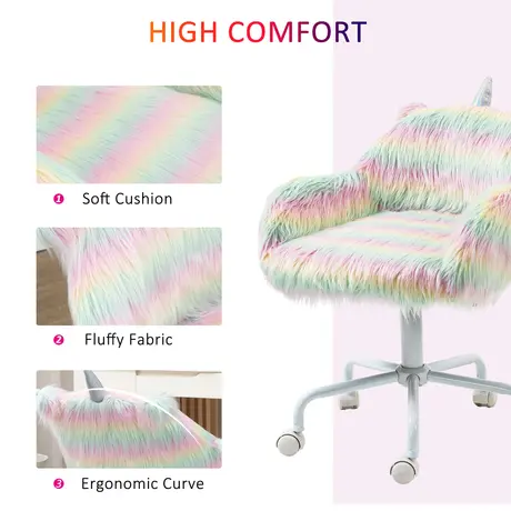 Buy Vinsetto Unicorn Home Office Chair, Height Adjustable Fluffy Desk Chair with Armrests and Swivel Wheels, Colourful, 5 from Furnituretta
