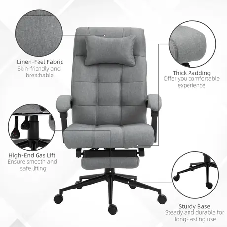 Buy Vinsetto Office Chair with Footrest Ergonomic Office Chair with Armrests Lumber Support and Headrest Light Grey, 7 from Furnituretta