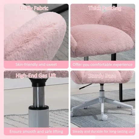 Buy HOMCOM Makeup Vanity Chair, Cute Fluffy Desk Chair with Rolling Wheels for Bedroom Living Room, Pink, 6 from Furnituretta