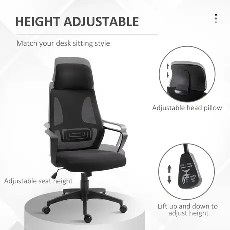 Buy Vinsetto Ergonomic Office Chair, High Back Computer Chair, Mesh Desk Chair with Lumbar Support, Headrest, Wheel, Adjustable Height, Black, 4 from Furnituretta