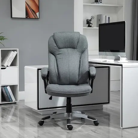Buy Vinsetto Office Chair, Linen Fabric Desk Chair, Height Adjustable Computer Chair with Padded Armrests, Swivel Wheels and Tilt Function, Grey, 2 from Furnituretta