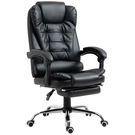 Buy HOMCOM Executive Office Chair, PU Leather Home Office Chair with Swivel Wheels, Reclining Backrest, Retractable Footrest, Black from Furnituretta