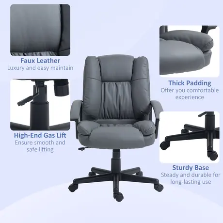 Buy HOMCOM Office Chair, Computer Desk Chair, Mid Back Executive Chair with Adjustable Height and Swivel Rolling Wheels for Home Study, Dark Grey, 7 from Furnituretta