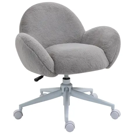 Buy HOMCOM Makeup Vanity Chair, Cute Fluffy Desk Chair with Rolling Wheels for Bedroom Living Room, Grey from Furnituretta