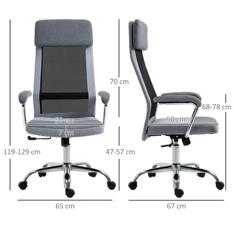 Buy Vinsetto Office Chair, Ergonomic Desk Chair, High Back Computer Chair with Adjustable Height, Swivel Rolling Wheels, Mesh Back and Linen-Feel Fabric Seat for Home and Study, Grey, 3 from Furnituretta