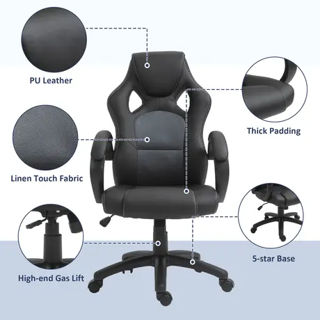 Buy Vinsetto Office Chair Faux Leather Swivel Computer Desk Chair for Home Office with Wheels Armrests Black, 7 from Furnituretta