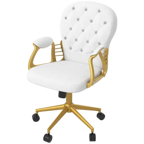 Buy Vinsetto Height Adjustable Home Office Chair, Button Tufted Computer Chair with Padded Armrests and Tilt Function, Cream White from Furnituretta
