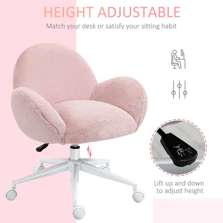 Buy HOMCOM Makeup Vanity Chair, Cute Fluffy Desk Chair with Rolling Wheels for Bedroom Living Room, Pink, 4 from Furnituretta