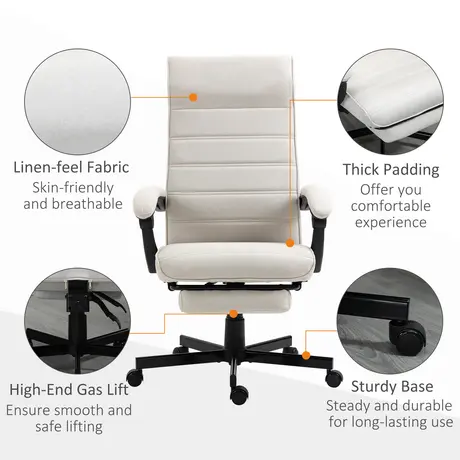 Buy Vinsetto Office Chair, Computer Desk Chair, Fabric Swivel Chair with Adjustable Height and Rolling Wheels for Home Office Work Study, Cream White, 7 from Furnituretta
