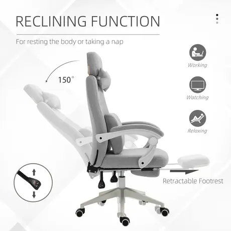 Buy Vinsetto Office Chair, Ergonomic Desk Chair, High Back Fabric Work Chair with 160° Reclining Backrest, Retractable Footrest, Neck and Lumbar Pillow for Home and Study, Grey, 5 from Furnituretta