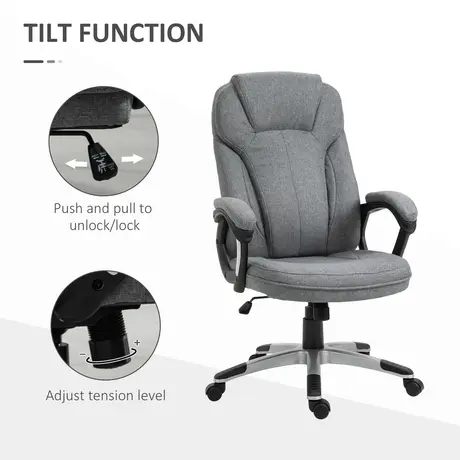 Buy Vinsetto Office Chair, Linen Fabric Desk Chair, Height Adjustable Computer Chair with Padded Armrests, Swivel Wheels and Tilt Function, Grey, 5 from Furnituretta
