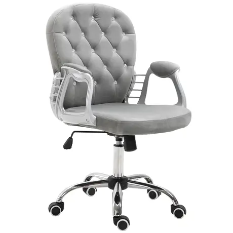 Buy Vinsetto Office Chair, Swivel Desk Chair, Velvet Vanity Chair with Adjustable Height and Rolling Wheels for Home Work Study, Grey from Furnituretta