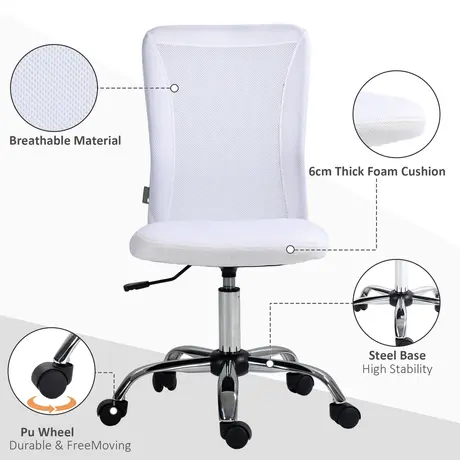 Buy Vinsetto Computer Desk Chair, Mesh Office Chair with Adjustable Height and Swivel Wheels, Armless Study Chair, White, 5 from Furnituretta