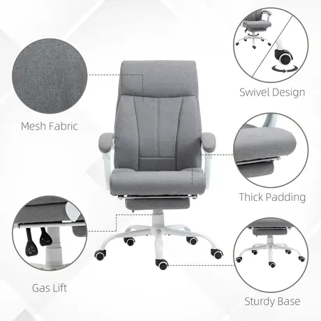 Buy Vinsetto Office Chair, Ergonomic Desk Chair, Fabric Work Study Chair with 155° Reclining Back and Footrest, 7 from Furnituretta